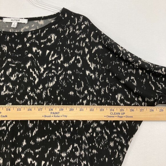 Sympli size 6 Black White Abstract Stretch Knit Dolman Sleeve Relaxed Blouse - Picture 6 of 9